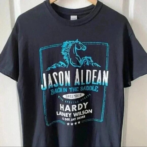 Jason Aldean T-Shirt Back in the Saddle 2021 Concert Tour Band Tee Black Medium - Picture 6 of 16
